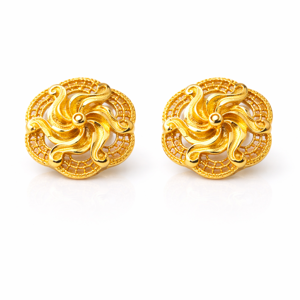 Spiral Bloom Filigree Gold-Tone Stud Earrings