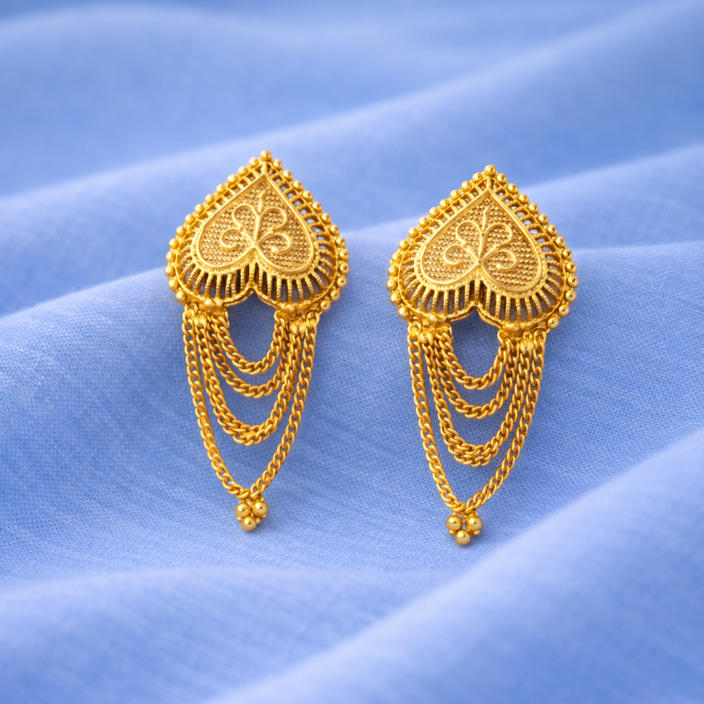 Royal Heart Motif Chain Drop Gold-Tone Earrings