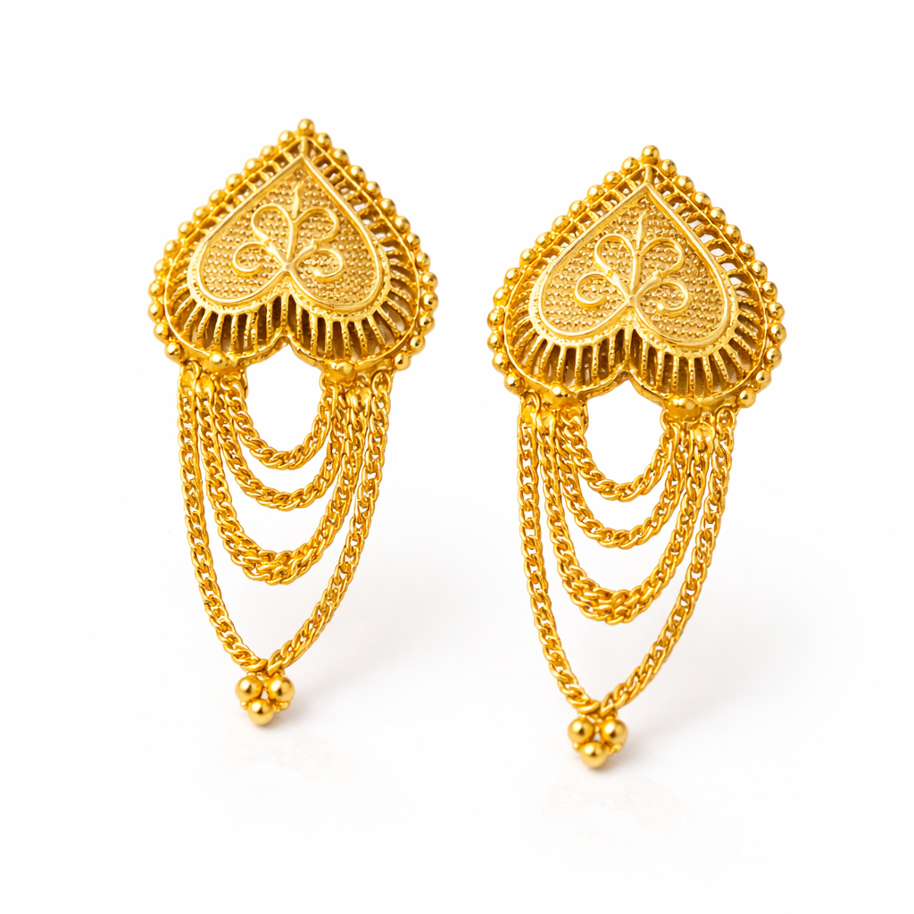 Royal Heart Motif Chain Drop Gold-Tone Earrings