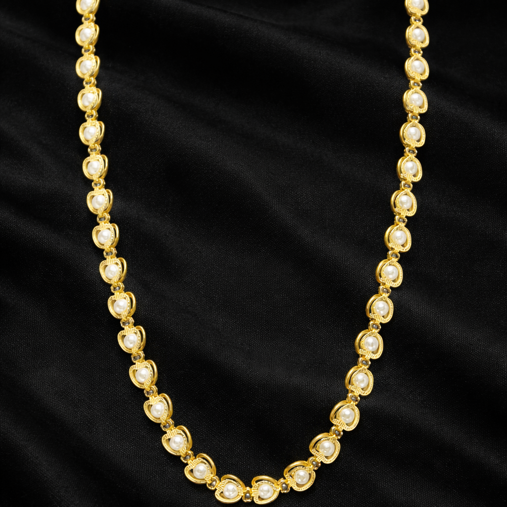Elegant Gold-Tone Pearl Link Chain
