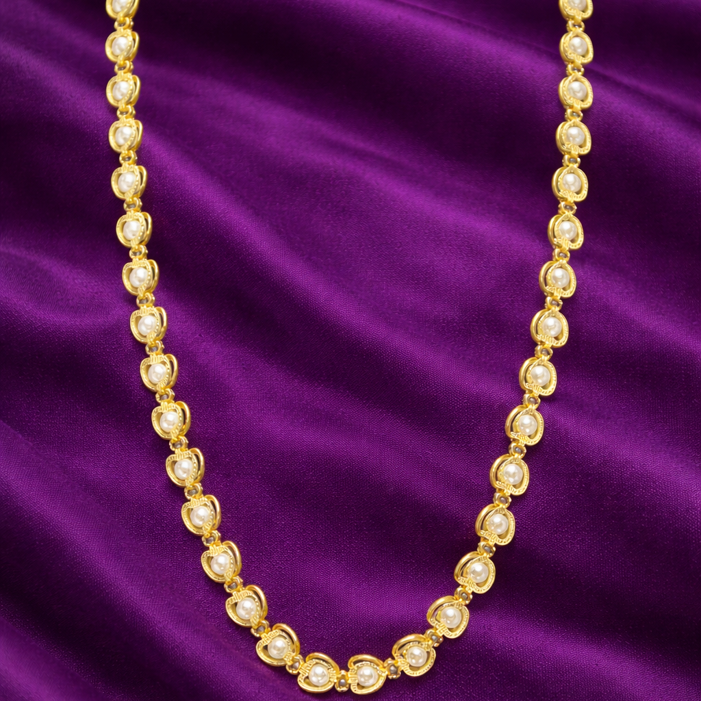Elegant Gold-Tone Pearl Link Chain