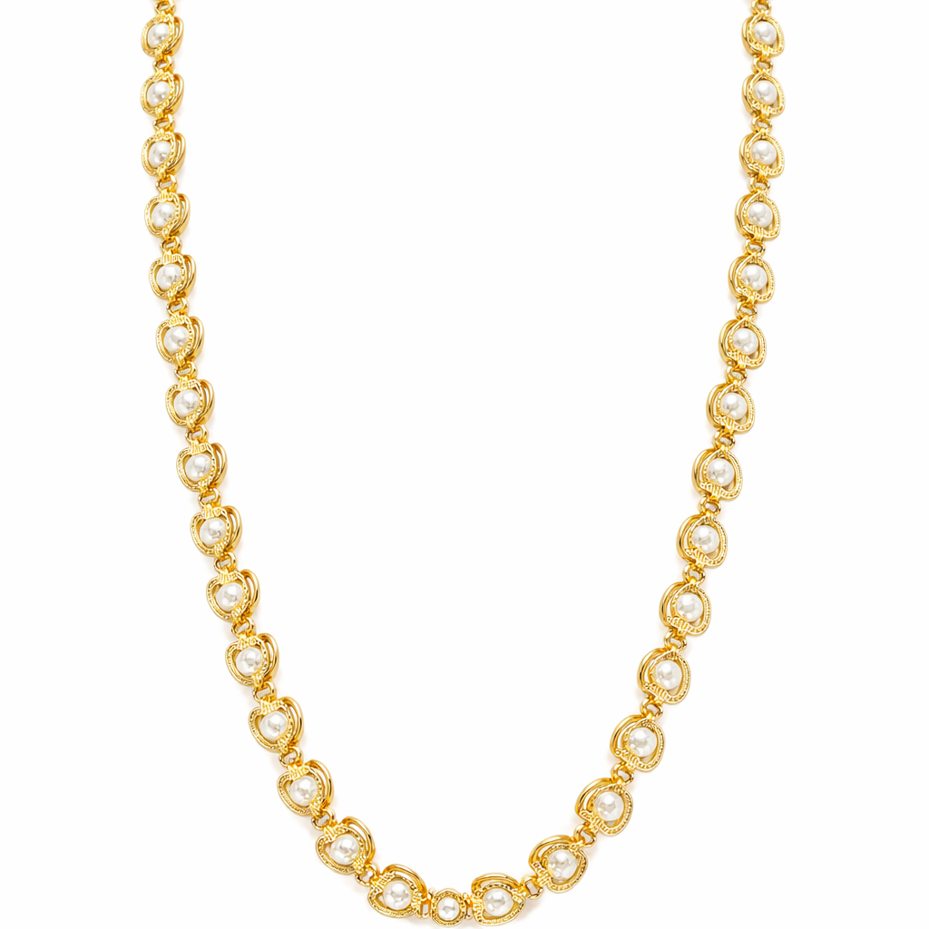 Elegant Gold-Tone Pearl Link Chain
